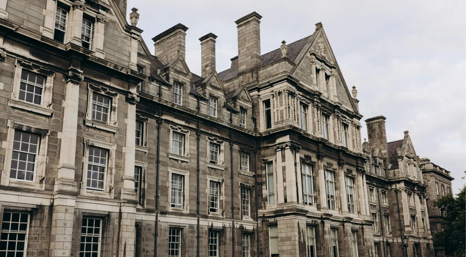 Trinity College Dublin stone facade — 17th-century Georgian architecture in the heart of Dublin